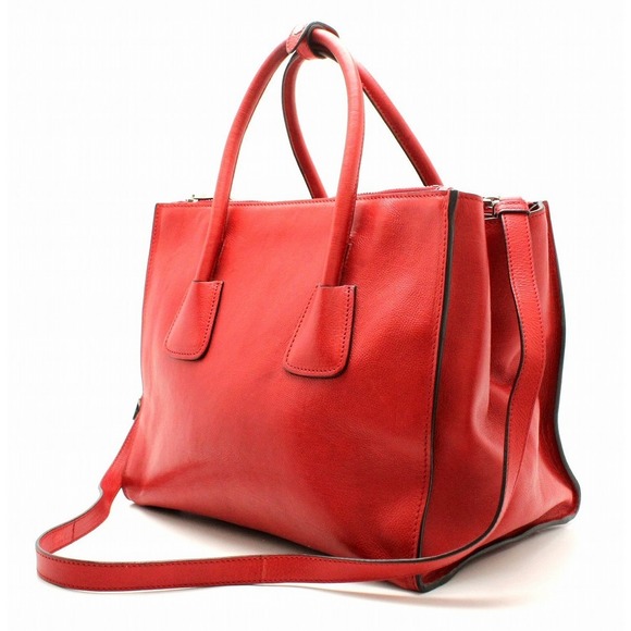 Prada Bag Red Handbag W Shoulder 2WAY Zip Leather - Picture 1 of 9